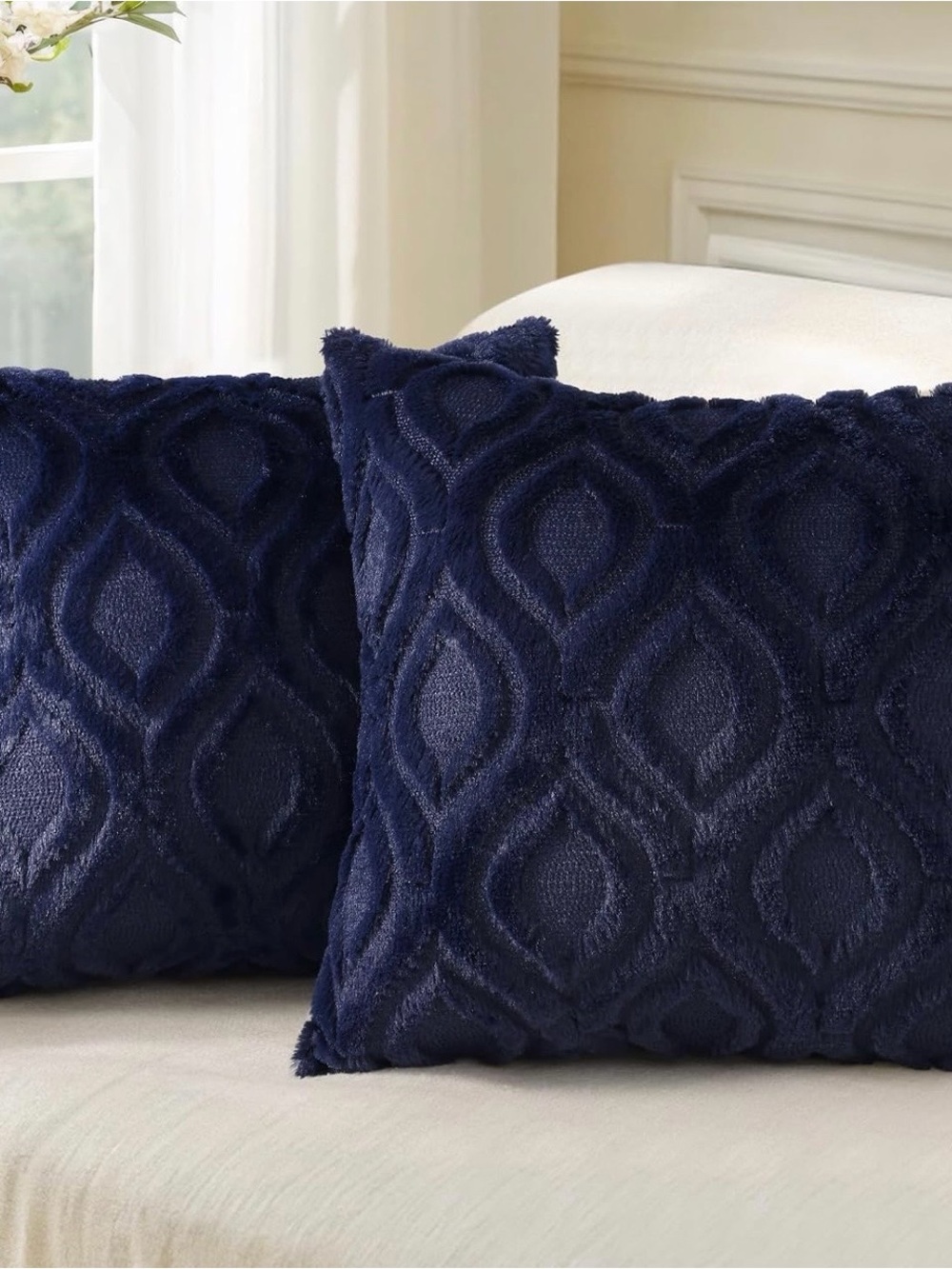 Plush Navy Blue Throw Pillow Covers - Textured Pattern